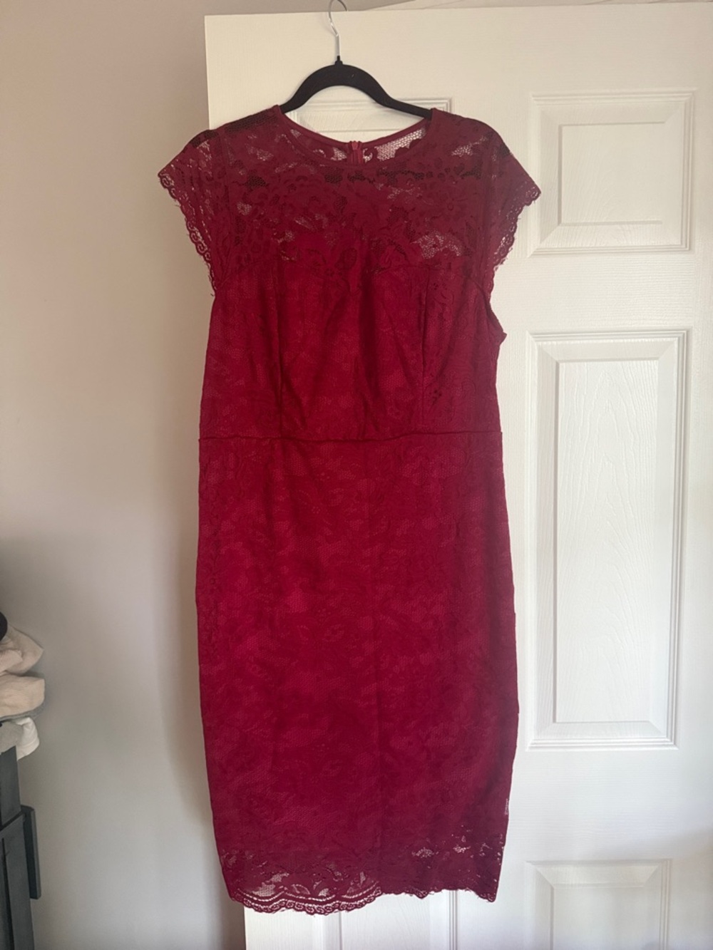 SHEIN Red Lace Midi Dress with Cap Sleeves